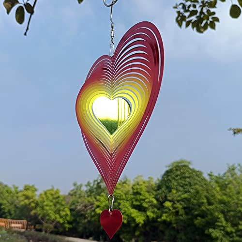 DJUAN Wind Spinner Red-Yellow Gradient Love Heart 3D Metal Hanging Wind Spinners Worth Gift Stainless Steel Yard Art Decorations Indoor/Outdoor Kinetic Wind Sculptures & Spinners - Image 5