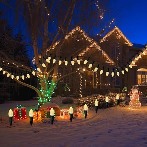 Huacenmy Solar Christmas Pathway Lights Outdoor, 20 LED C9 With 20 Stakes, 23FT Decorations Strawberry String for Roof Yard Patio Walkway Driveway, Warm White - Image 7