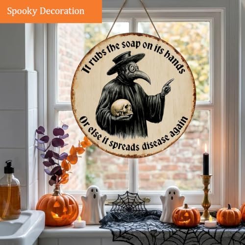 Gothic Halloween Decorations Wooden Sign for Bathroom Toilet - Image 6