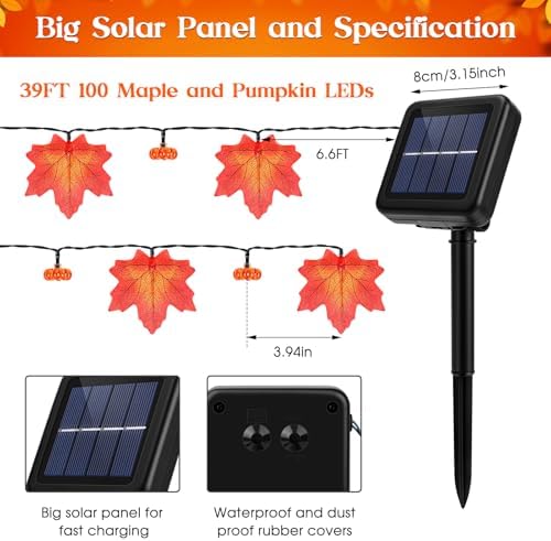 Fall Solar Lights Maple Leaves Pumpkin Garland String Outdoor Decorations - Image 6