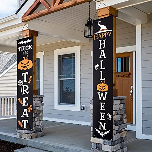 Halloween Outdoor Banners - Trick or Treat Decorative Hanging Banner for Front Door, Porch, Yard Sign & Indoor Home Wall Decor - Happy Halloween Party Supplies Welcome Signs by KENPMA