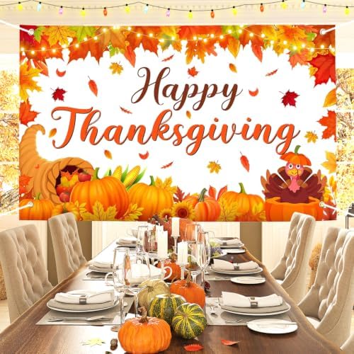Large Thanksgiving Banner Decorations Outdoor 72x44 Inch,Turkey Maple Leaf Pumpkin Decorations Gifts for Indoor Home House Decor Party Supplies,Yard Sign Background for Photography - Image 4