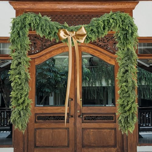 Sggvecsy 6Ft Christmas Cedar Garland Real Touch Artificial Pine Cypress Realistic Greenery Garland for Table Wall Mantle Indoor Fireplace Home Holiday Winter Xmas Decoration (2 Pack) - Image 5