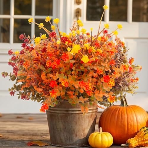 Hananona 24 Pcs Artificial Fall Flowers, Orange (24, Orange) - Image 7