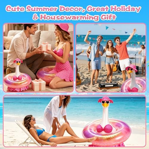 Hawaiian Porch Goose Outfit, Summer Bikini Costume with Sunglasses & Wreath, Fits 23" Goose Statue, Garden Lawn Patio Yard Outdoor Decoration (Pink) - Image 7