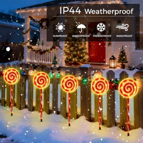 Outdoor Christmas Decorations, Lollipop Pathway Lights, 5 Pack - Image 5