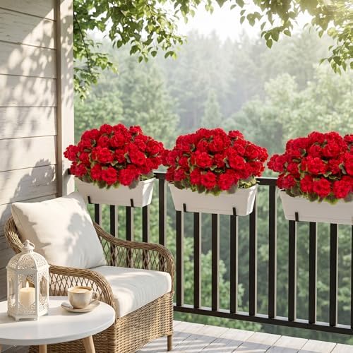lovemoon 8 Pcs Artificial Geranium Plant Realistic Silk Flowers for Outside UV Resistant Faux Geraniums Flowers for Indoor Outdoor Home Garden Office Decoration (8, Red) - Image 7