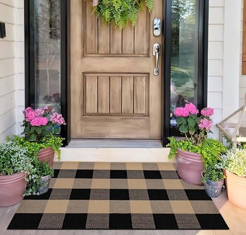 BUAGETUP Buffalo Plaid Outdoor Rug 24"x35"Fall Checkered Layered Doormat by BUAGETUP