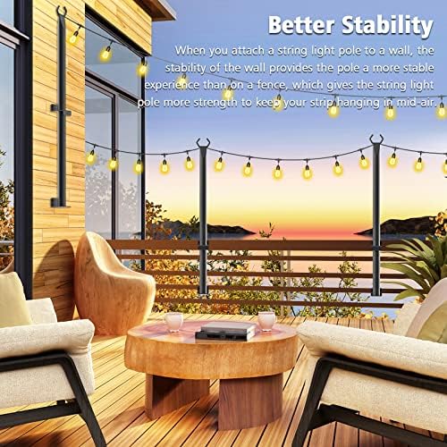 Beizelte 2 Pack 5Ft String Light Poles,Outside String Lights,Outdoor Light Poles,Metal Poles Stand for Patio,Backyard,Deck - Image 3