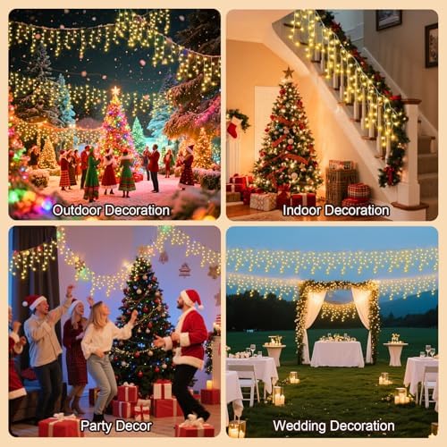 98 Ft Ice Lights for Outside, 1216 LED Christmas Lights Outdoor Plug in, Christmas String Lights with 8 Modes & Timer for Holiday, Party, Wedding, House, Patio, Outdoor Decor(Warm White) - Image 6