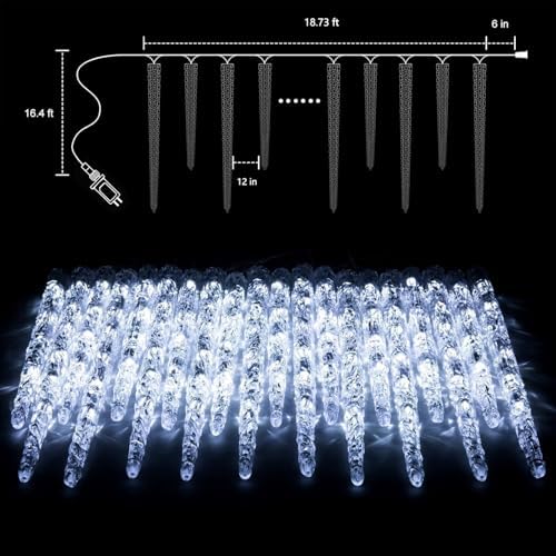 Brightown Icicle Lights for Outside with Remote, 20ft 100 LED 20 Tubes Connectable Ice Shape Hanging Christmas Lights for Tree Patio Roof Holiday Decor, Blue and White - Image 4