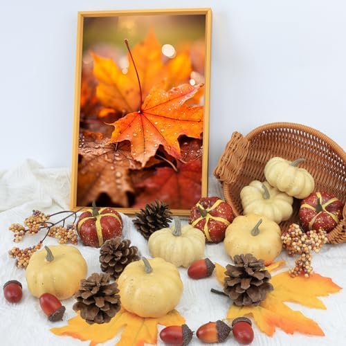23Pcs Fake Pumpkins Fall Thanksgiving Decorations,Plastic Pumpkins with Acorns,Maple Leaves,Pine cones,Berries, Artificial Mini Pumpkin Decorating Harvest Home Decor Centerpiece Table Decorations - Image 6