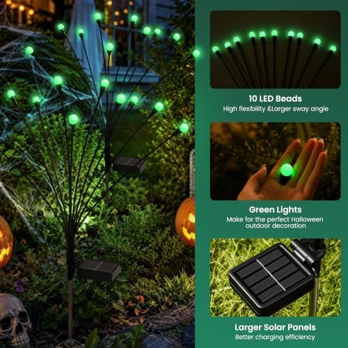 Solar Halloween Lights(4Pack 40LED), Green Outdoor Halloween Decor - Image 2