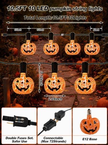 10.5Ft Halloween Pumpkin String Lights, E12 Base LED Pumpkin Lights Plug in - Image 2