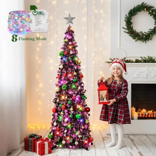 N&T NIETING Pop Up Christmas Tree with Lights & Ornaments, 5FT, Purple - Image 6