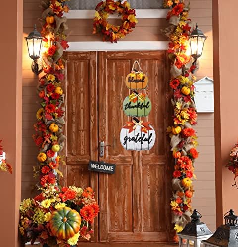CYNOSA Fall Decorations for Home Blessed Grateful Thankful Door Sign Fall Decor Thanksgiving Decorations Wooden Pumpkin Vintage Hanging Signs for Home Farmhouse Harvest Outdoor Wall Decor - Image 7