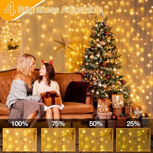 Ollny Curtain Lights 9.8ftx9.8ft, 300LED Fairy Light with Remote Warm White - Image 6