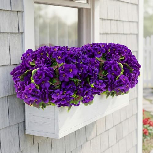 lovemoon 16 Pcs Artificial Geranium Plant Realistic Purple Silk Flowers for Outside UV Resistant Faux Geraniums Flowers for Indoor Outdoor Home Garden Office Decoration (16, Purple) - Image 3
