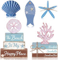 Vercraft 11 Pcs Sea Table Decorations Set Ocean Coastal Tiered Tray Decor Summer Wood Block Sign Gift The Beach Is My Happy Place Starfish Seashell Coastal Centerpiece Summer Party Supplies Shelf by Vercraft
