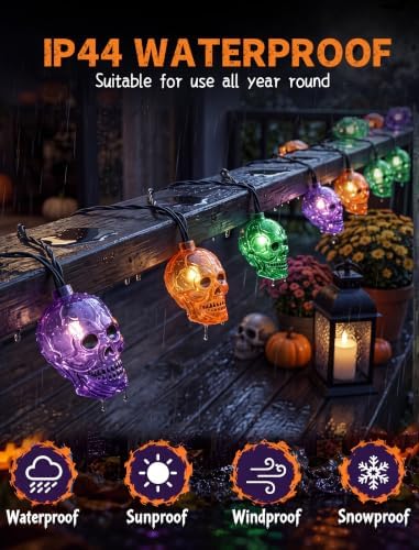 8.5Ft Outdoor Halloween Skull String Lights Plug in, 10 Ghost Head Lights - Image 4