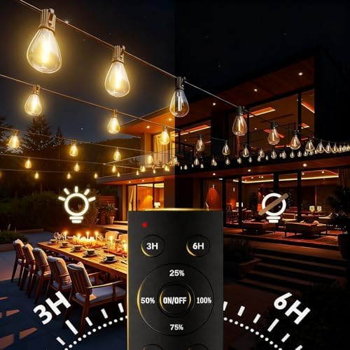 REEMEER 100FT LED Outdoor String Lights with Remote, Dimmable Timing 3 Light Modes Outside Patio Lights for Backyard Porch Deck Garden Balcony Pool Party Hanging Lighting Decor - Image 4