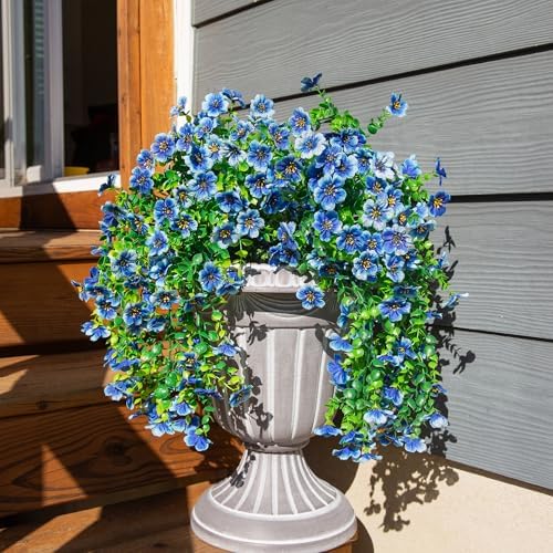 HyeFlora Artificial Flowers for Outdoors Decoration, 2Pcs Blue Fake Hanging Spring Summer Decor, Lifelike Plants, UV & Fading Resistant Flower for Porch Patio Balcony Planter Yard Home Garland - Image 5