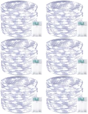 6 Pack 60 LED Fairy Lights Battery Operated with Timer, 20 FT Cool White by BOSSERN