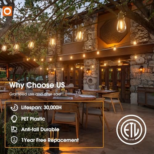 addlon 100FT Outdoor String Lights LED Waterproof Patio Lights with 54 Edison Dimmable Bulbs Shatterproof Hanging Lights for Outside Cafe Bistro Garden Balcony Porch Yard Gazebo Deck 2Packs*50FT - Image 3