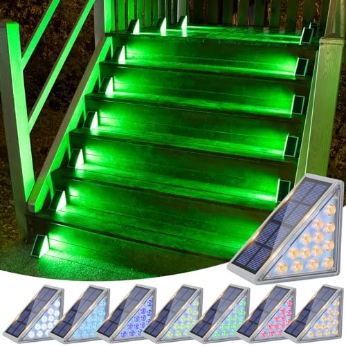 VOLISUN Solar Stair Lights 8 Pack, 7 Fixed Colors Solar Step Lights Outdoor by VOLISUN