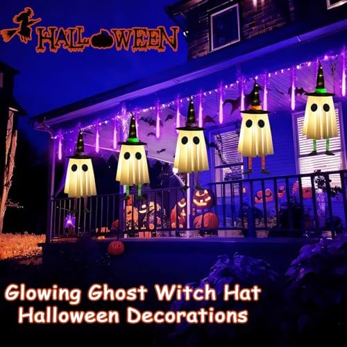 Halloween Decorations Outdoor, Spooky Ghost Halloween Decor with Witch Hat - Image 6