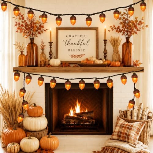 Fall Decor Acorn Fall Lights, 8.5FT 10 LED Acorn String Lights, 3D Acorn Lights Plug in Connectable Indoor Outdoor, Autumn Thanksgiving Harvest for Fall Decorations - Image 4