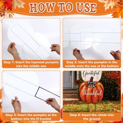 3Pcs Thanksgiving Outdoor Fall Decor Metal Pumpkin Yard Sign Porch Stake - Image 4