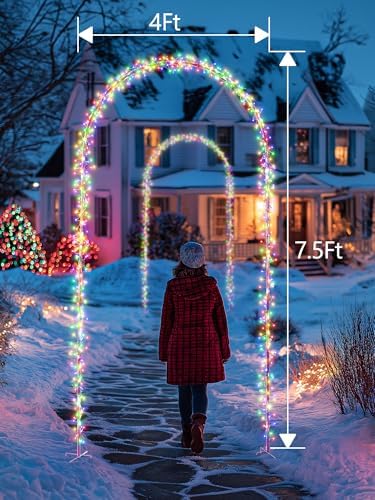 Flacchi Christmas Decoration Outdoor Arch Lights - 7.5FT 360LED Waterproof String Lights with Timer, 8 Modes for Holiday Party,Wedding, Garden, Patio (Multicolor) - Image 4