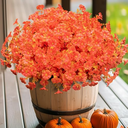 Artificial Fall Flowers for Outdoor 16 Bundles Morning Glory, Autumn Red by Nigirior