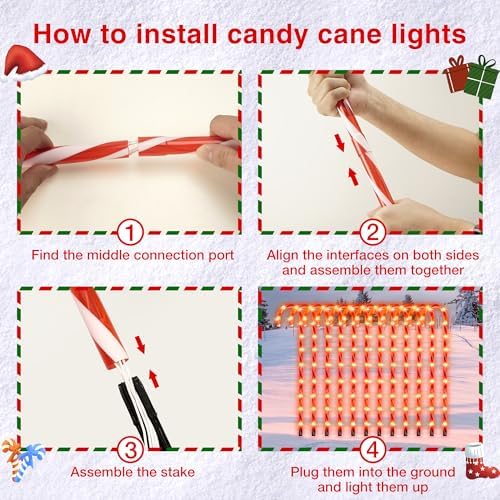 COOWUFAN 28" Christmas Candy Cane Pathway Markers Lights, Set of 24 Pack Christmas Outdoor Decorations, Waterproof Candy Cane Decor for Indoor Outside Yard Garden Patio Lawn - Image 3