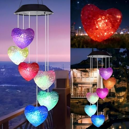 Solar Wind Chimes Outside Color Changing Lights,Solar Valentines Lights Outdoor,Valentine Solar Powered Lights,Garden Decor for Patio Yard Garden Home,Gifts for Women by AWENDIETOU