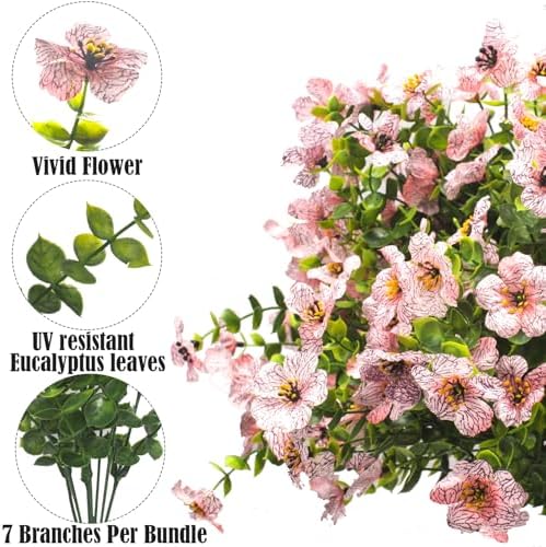 Grunyia Artificial Fake Flowers for Outdoor Spring Decoration, 16 Bundles Faux Silk Colorful Daisy UV Resistant Realistic for Outside Porch Patio Home Yard Garden Planters Pots Window Box (Pink) - Image 3