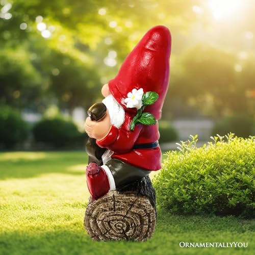 OrnamentallyYou Hippy Gnome with Guitar Garden Statue, Unique Flowers and Peace Sign - Image 3