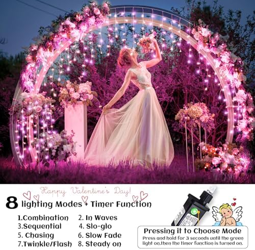 33ft Icicle Lights for Outside, Pink Christmas Lights Outdoor Waterproof for House, 400 LED Twinkle Light with 75 Drops Clear Wire Short Curtain Lights for Room Home Wall Indoor Decorations - Image 2
