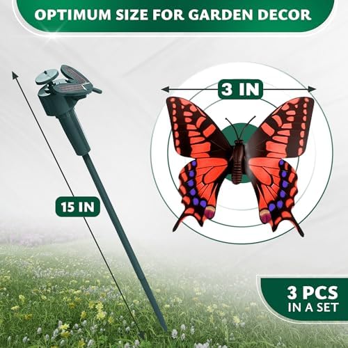 Solar Butterfly Garden Stakes 3 Pcs, Moving Decorations for Yards - Image 2