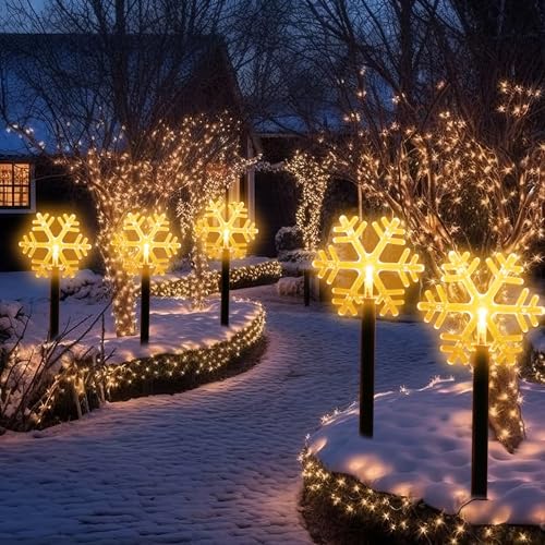 Mycznsyard Christmas Snowflake Pathway Lights 5 Pack Battery Powered Waterproof LED Night Lights for Outdoor Ground Lawn Landscape Holiday Party Decor (Warm White) by Mycznsyard