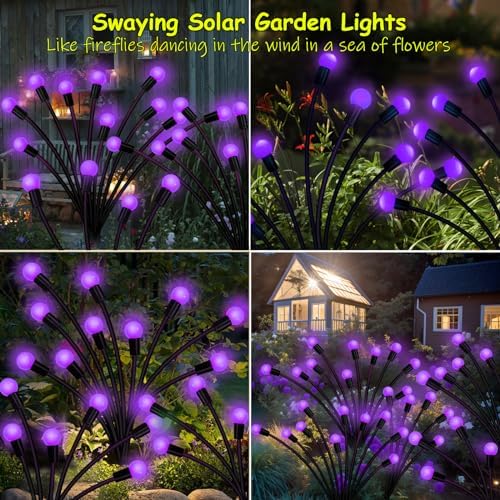 Kohlrabi Solar Garden Lights Outdoor, 4 Pack 32 LED Solar Purple Firefly Lights Waterproof, Sway by Wind, Halloween Swaying Light for Yard Patio Backyard Garden Planter Flower Bed Pathway Decoration - Image 5