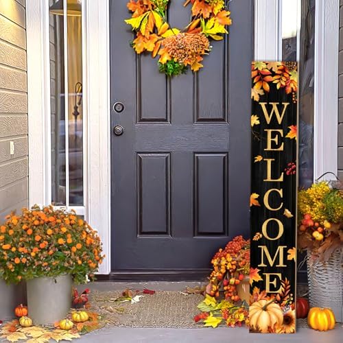 Fall Welcome Porch Sign, Pumpkin Signs for Front Porch, Maples Door Sign Yard, Vertical Wood Sign Standing for Patio Front Door Porches, Autumn Holiday Thanksgiving Home Party Decor for Wall Yard Indoor Outdoor, 47x8 inch - Image 3