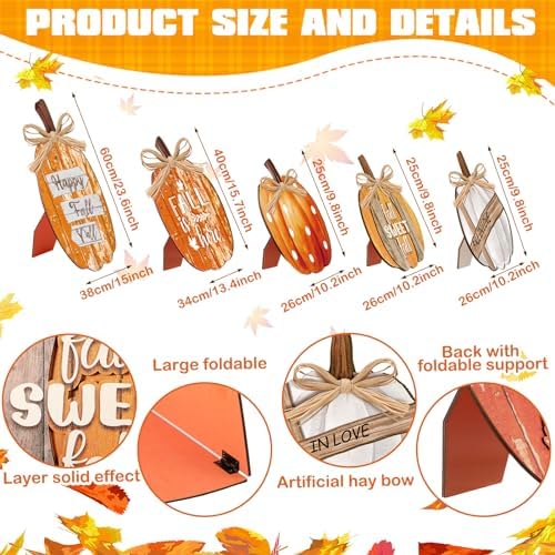 GlikCeil 5 Pcs Fall Pumpkin Signs Happy Fall Outdoor Thanksgiving Decor - Image 2