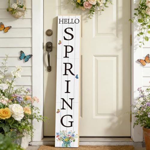 YUNKKIN Spring Porch Decor Outdoor Decorations Wooden Door Decorations Indoor Outside Spring Porch Sign Rustic Flowers Welcome Sign for Front Door 46.8 Inch - Image 6
