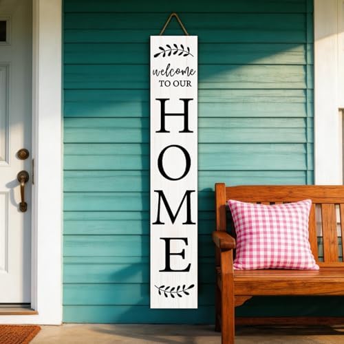 Welcome Sign for Front Porch, 47" Large Wooden Welcome to Our Home Sign Door Hanging Standing Plaque, Farmhouse Vertical Outdoor Porch Decorations for Yard Patio Entrance (White) - Image 6