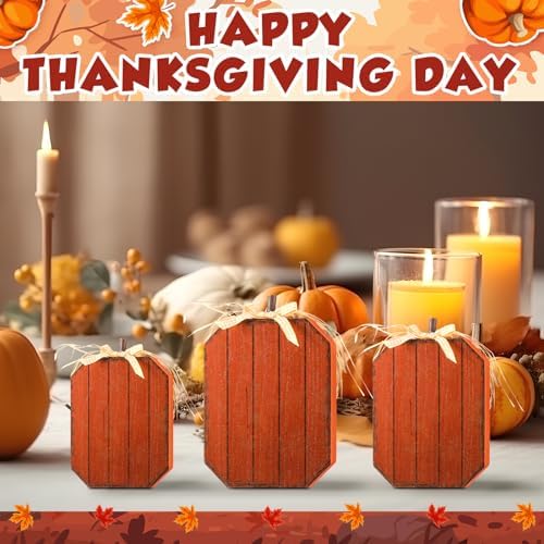 3 Pcs Fall Pumpkin Decor Wooden Signs Orange Pumpkin Block Sign - Image 6