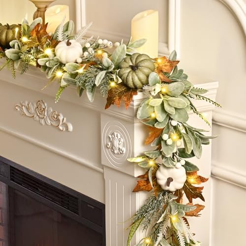 Waipfaru Fall Decor, Fall Garland for Mantle, Autumn Garland with Lights by Waipfaru