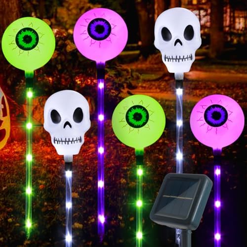 Halloween Decorations Outdoor Solar Garden Lights,6 Pack Scary Eyeball Skull Outside Decor,8 Modes Solar Halloween Lights for House Grave Patio Yard Lawn Pathway Halloween Party Ghost Decor by Mankinlu
