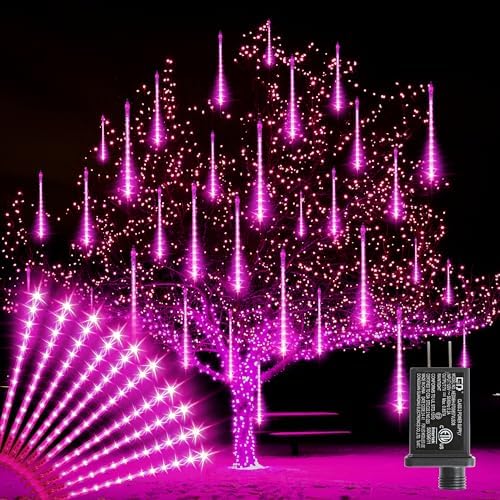 LAMPHOME Pink Lights for Valentines Day Decor,Christmas Lights Outdoor12-inch LED Meteor Shower Icicle Lights, 10 Tubes 240 LED Shower Rain Waterproof Plug for Xmas Tree Yard House by ULL